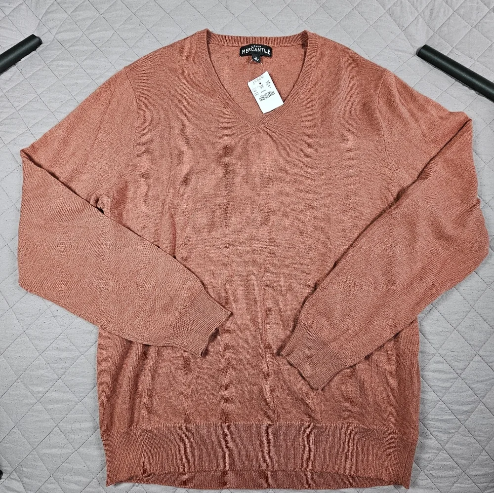 J.Crew NWT Merino Wool Old Money Lightweight V-Neck Sweater in‎ Rust Sz L
